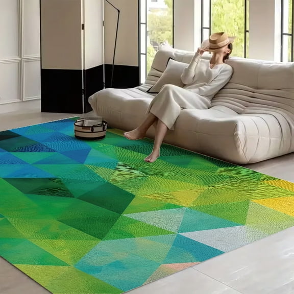 RKSupls Geometric Abstract Pattern with Triangles Ombre Inspired Soft Fluffy Velvet Area Rug for Living Room Bedroom, Non-Slip Washable Carpet, Chic Minimalist Home Decor