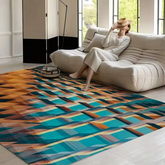 RKSupls Geometric Cube Abstract Pattern Soft Fluffy Velvet Area Rug for Living Room Bedroom, Non-Slip Washable Carpet, Modern Minimalist Home Decor Floor Mat