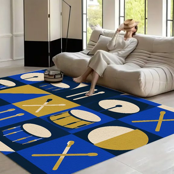 RKSupls Geometric Drums Pattern Soft Fluffy Velvet Area Rug for Living Room Bedroom, Non-Slip Washable Carpet, Modern Minimalist Home Decor Floor Mat