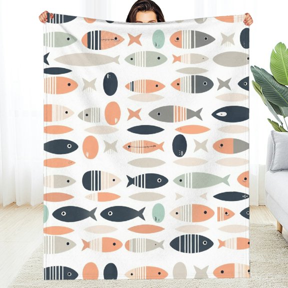 RKSupls Geometric Fish School Minimalist Soft Flannel Throw Blanket, Lightweight Fuzzy Warm Cozy Blanket for Couch Bed Home Travel Decor