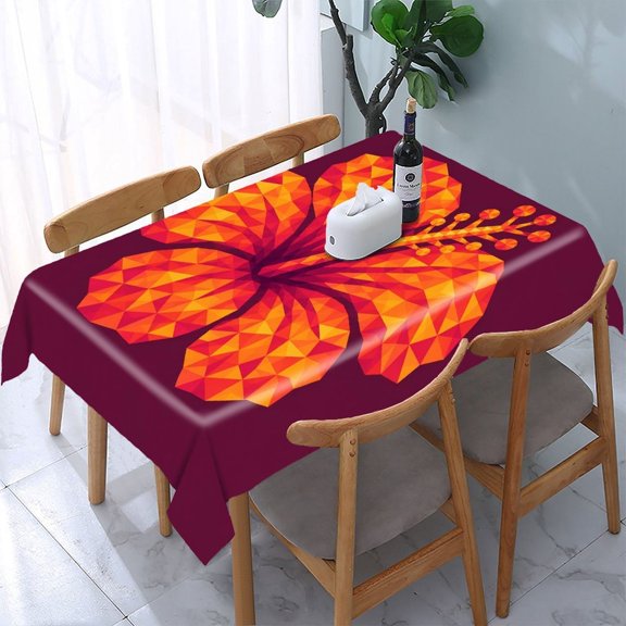 RKSupls Geometric Hibiscus Flower Rectangle Dining Tablecloth, Washable Wipeable Stain & Wrinkle Resistant Polyester Tablecloth for Kitchen Picnic Party