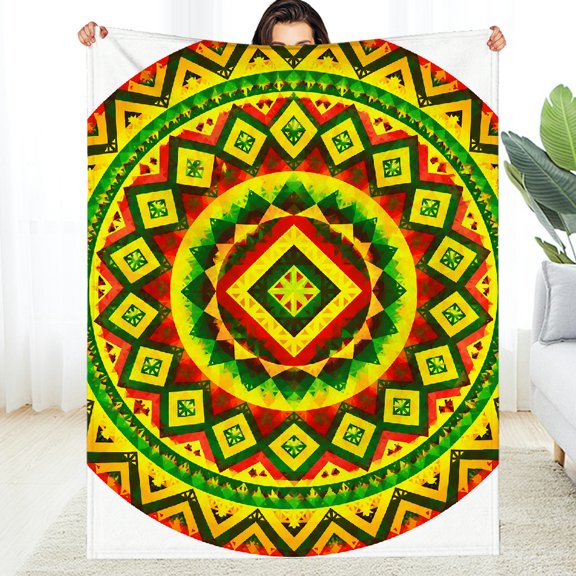 RKSupls Geometric Rasta Mandala Circle  Fuzzy Bedding for the Couch, Machine Washable Napping  All-Season Blanket , Soft Throw for Couch, Travel, Camping