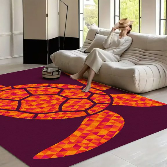 RKSupls Geometric Sea Turtle  Soft Fluffy Velvet Area Rug   for Living Room Bedroom, Non-Slip Washable Carpet, Modern Minimalist Home Decor Floor Mat