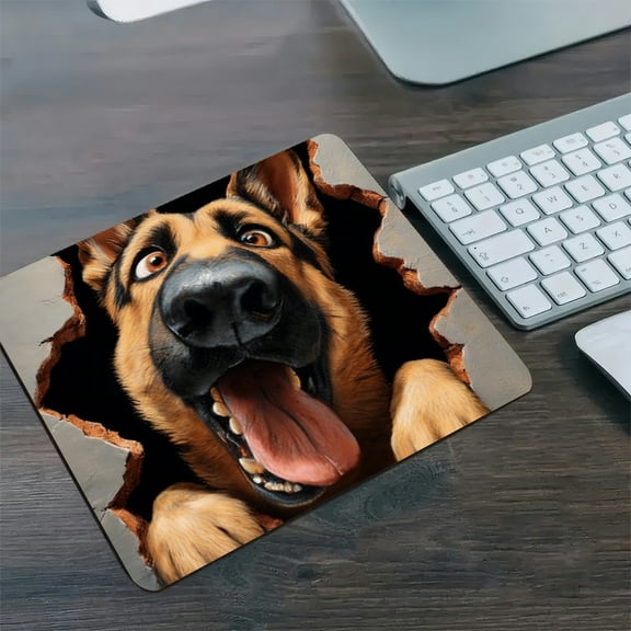 RKSupls German Shepherd 3D Breakthrough Diatom Mud Mouse Pad, Personalized Hard Desk Mat with Non-Slip Base, Fast Drying Washable Premium Mousepad for Gaming and Office,30*25cm