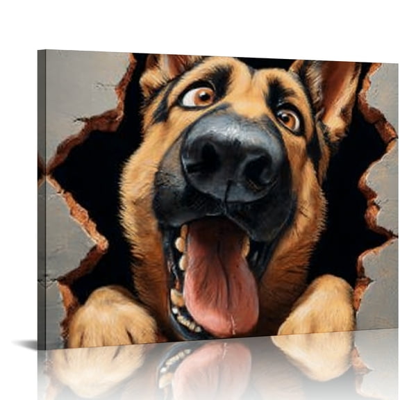 RKSupls German Shepherd Breaking Wall Canvas Wall Art, Canvas Prints Wall Art for Living Room Bedroom Entryway Office, Art Print Painting for Home Decor,16x12in