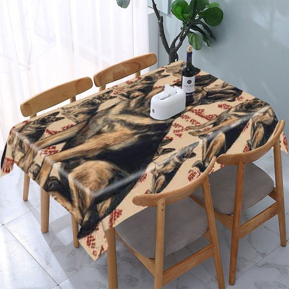 RKSupls German Shepherd Pattern Rectangle Dining Tablecloth, Washable Wipeable Stain & Wrinkle Resistant Polyester Tablecloth for Kitchen Picnic Party