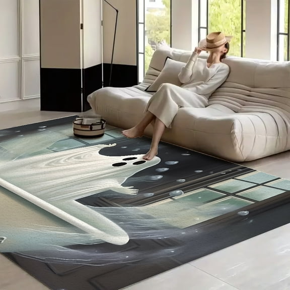 RKSupls Ghost Bathtub Bubbles Gothic Soft Fluffy Velvet Area Rug for Living Room Bedroom, Non-Slip Washable Carpet, Modern Minimalist Home Decor Floor Mat
