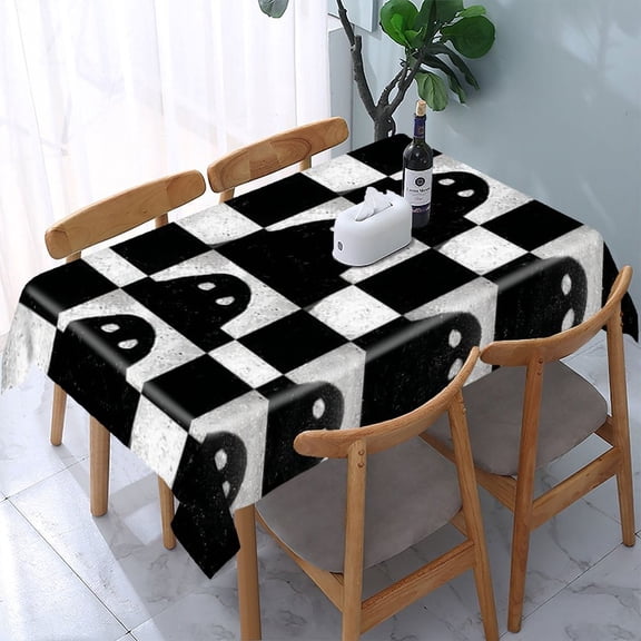RKSupls Ghost Checkerboard Rectangle Dining Tablecloth, Washable Wipeable Stain & Wrinkle Resistant Polyester Tablecloth for Kitchen Picnic Party