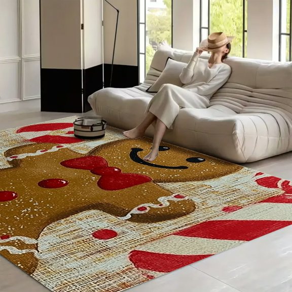 RKSupls Gingerbread Man Candy Cane Whimsy Soft Fluffy Velvet Area Rug for Living Room Bedroom, Non-Slip Washable Carpet, Modern Minimalist Home Decor Floor Mat
