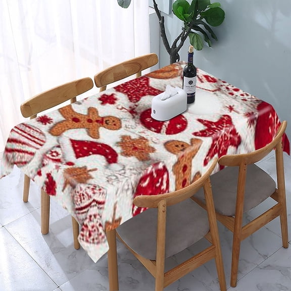 RKSupls Gingerbread Ornaments Red Pattern Rectangle Dining Tablecloth, Washable Wipeable Stain & Wrinkle Resistant Polyester Tablecloth for Kitchen Picnic Party