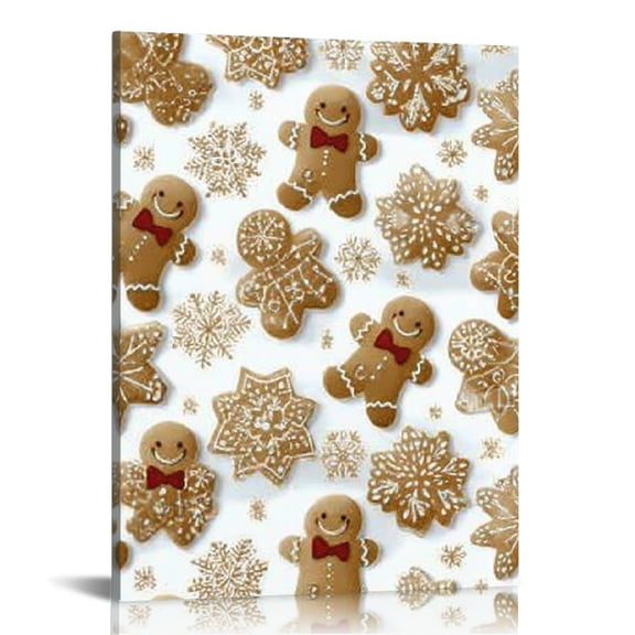 RKSupls Gingerbread Snowflake Christmas Canvas Wall Art, Canvas Prints Wall Art for Living Room Bedroom Bathroom Office, Art Print Painting for New Year Home Decorations,12x16in