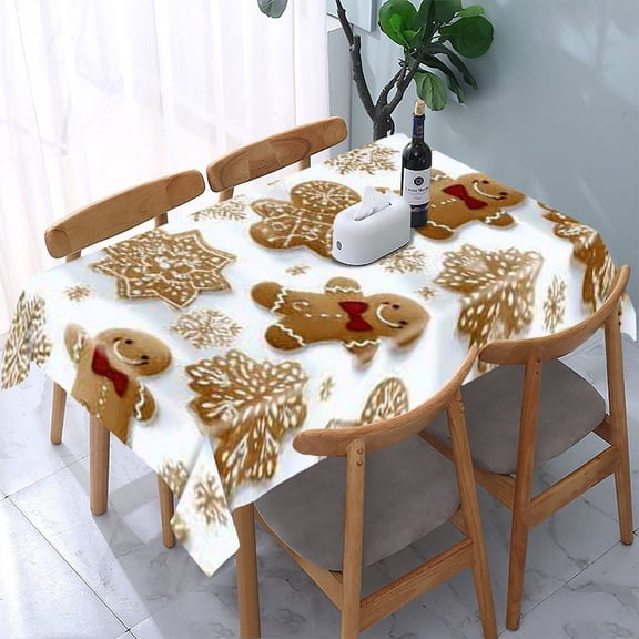 RKSupls Gingerbread Snowflake Rectangle Dining Tablecloth, Washable Wipeable Stain & Wrinkle Resistant Polyester Tablecloth for Kitchen Picnic Party