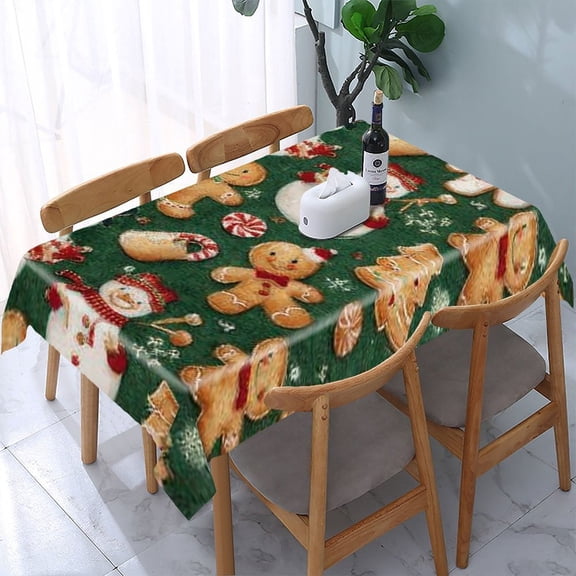 RKSupls Gingerbread Snowman Cookies Rectangle Dining Tablecloth, Washable Wipeable Stain & Wrinkle Resistant Polyester Tablecloth for Kitchen Picnic Party