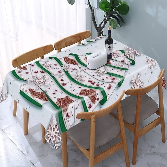 RKSupls Gingerbread Tree Snowflake Rectangle Dining Tablecloth, Washable Wipeable Stain & Wrinkle Resistant Polyester Tablecloth for Kitchen Picnic Party