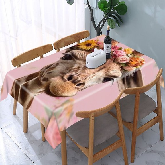 RKSupls Giraffe Flower Crown Rectangle Dining Tablecloth, Washable Wipeable Stain & Wrinkle Resistant Polyester Tablecloth for Kitchen Picnic Party