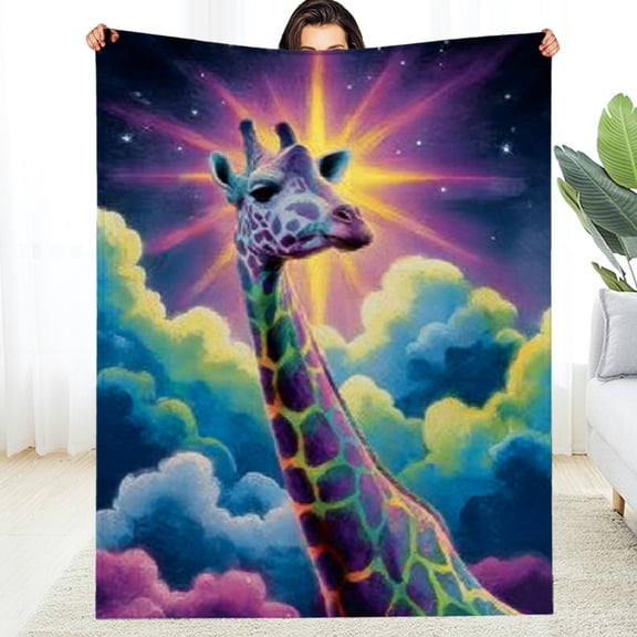 RKSupls Giraffe Stars Cloud Sky Throw Blanket, Soft Warm Lightweight Flannel Throw Blanket for Couch, Bed, Outdoor, Cozy Fluffy Fuzzy Blankets for Women Boys Girls, Home Decor, 50*60in