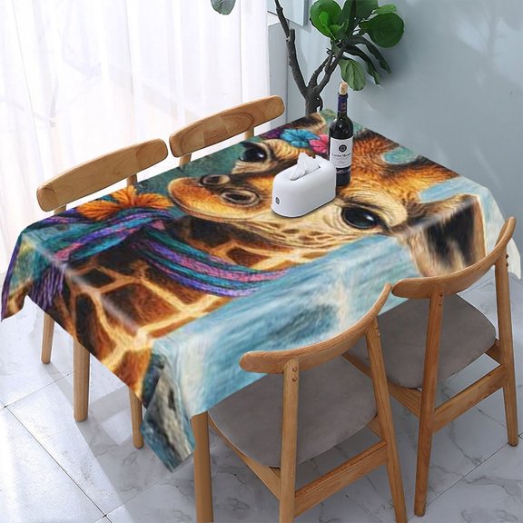 RKSupls Giraffe Waterfall Scarf Rectangle Dining Tablecloth, Washable Wipeable Stain & Wrinkle Resistant Polyester Tablecloth for Kitchen Picnic Party
