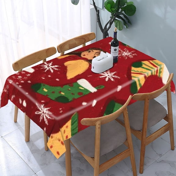 RKSupls Girl Christmas Stockings Rectangle Dining Tablecloth, Washable Wipeable Stain & Wrinkle Resistant Polyester Tablecloth for Kitchen Picnic Party