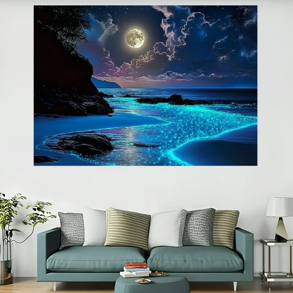 RKSupls Glow-in-the-Dark Enchanted Night Seacape Tapestry, Home Tapestry Suitable for Hanging for Decorative Wall Hanging, Decorative Bedroom, Living Room Decoration - 60x40in