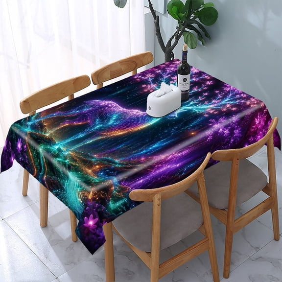 RKSupls Glowing Forest Deer Rectangle Dining Tablecloth, Washable Wipeable Stain & Wrinkle Resistant Polyester Tablecloth for Kitchen Picnic Party