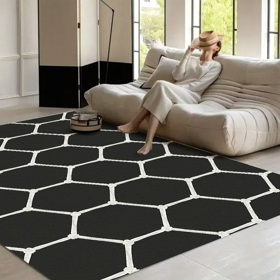 RKSupls Goal Net Pattern  Soft Fluffy Velvet Area Rug   for Living Room Bedroom, Non-Slip Washable Carpet, Modern Minimalist Home Decor Floor Mat