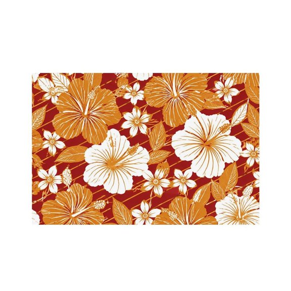 RKSupls Gold Hibiscus Red Pattern Linen Placemats 30x45cm Straight Edge Stain Resistant Washable Non-Slip Table Mats Table for Kitchen Dining Room Home