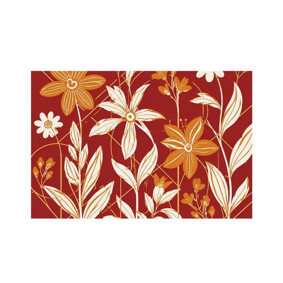 RKSupls Gold Lily Red Pattern Linen Placemats 30x45cm Straight Edge Stain Resistant Washable Non-Slip Table Mats Table for Kitchen Dining Room Home