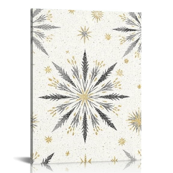 RKSupls Gold Silver Snowflakes Canvas Wall Art, Canvas Prints Wall Art for Living Room Bedroom Bathroom Office, Art Print Painting for New Year Home Decorations,12x16in