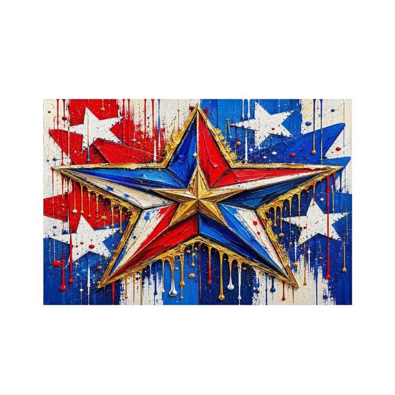 RKSupls Gold Star Drip Paint Patriotic Linen Placemats 30x45cm Straight Edge Stain Resistant Washable Non-Slip Table Mats Table for Kitchen Dining Room Home