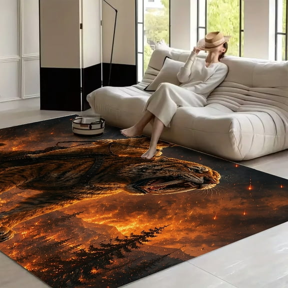 RKSupls Golden Retriever Riding Saber Tooth Tiger  Soft Fluffy Velvet Area Rug   for Living Room Bedroom, Non-Slip Washable Carpet, Modern Minimalist Home Decor Floor Mat