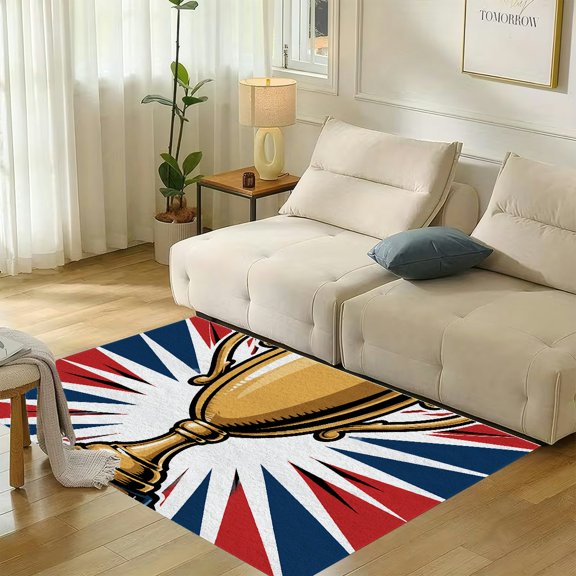 RKSupls Golden Trophy Rays Red Blue Soft Flannel Area Rug 71x47 Inch, Non-Slip Floor Mat for Living Room Bedroom, Warm Fuzzy Carpet for Winter Holiday Decor