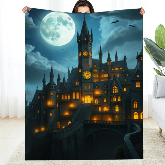 RKSupls Gothic Castle Moon Bat Soft Flannel Throw Blanket, Lightweight Fuzzy Warm Cozy Blanket for Couch Bed Home Travel Decor