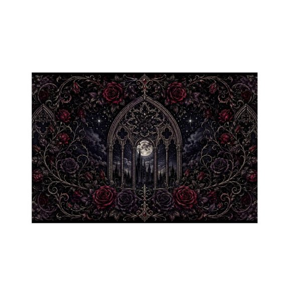 RKSupls Gothic Cathedral Window Moonlit Roses Linen Placemats 30x45cm Straight Edge Stain Resistant Washable Non-Slip Table Mats Table for Kitchen Dining Room Home