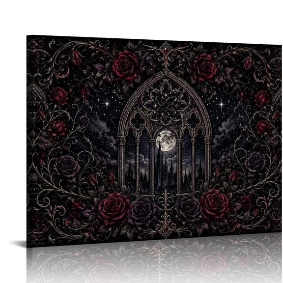 RKSupls Gothic Cathedral Window Moonlit Roses  Modern Wall Decor,  Bathroom Wall Art,  Ready to Hang Bathroom Bedroom Kitchen Hallway Wall Decor Prints