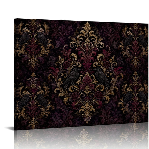 RKSupls Gothic Damask Floral Roses Ravens Modern Wall Decor, Bathroom Wall Art, Wall Art Canvas Print Bathroom Bedroom Kitchen Hallway Wall Decor Prints