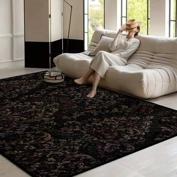 RKSupls Gothic Damask Ravens Roses Soft Fluffy Velvet Area Rug for Living Room Bedroom, Non-Slip Washable Carpet, Modern Minimalist Home Decor Floor Mat