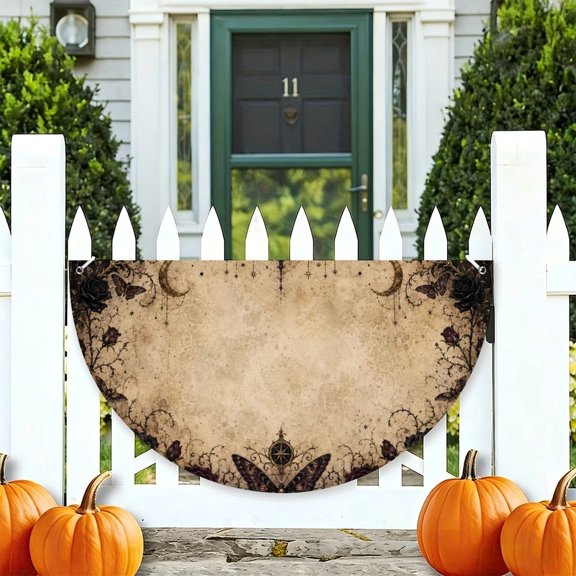 RKSupls Gothic Floral Moons Stars Moths Half Round Banner for Porch Fence Railing, Soccer Party Outdoor Hanging Decoration for Home Patio