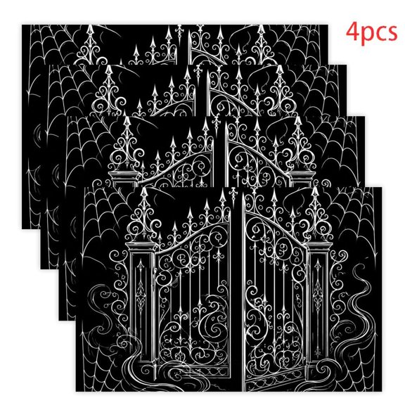 RKSupls Gothic Gate Spiderweb Silhouette Linen Placemats 30x45cm Straight Edge Stain Resistant Washable Non-Slip Table Mats Table for Kitchen Dining Room Home