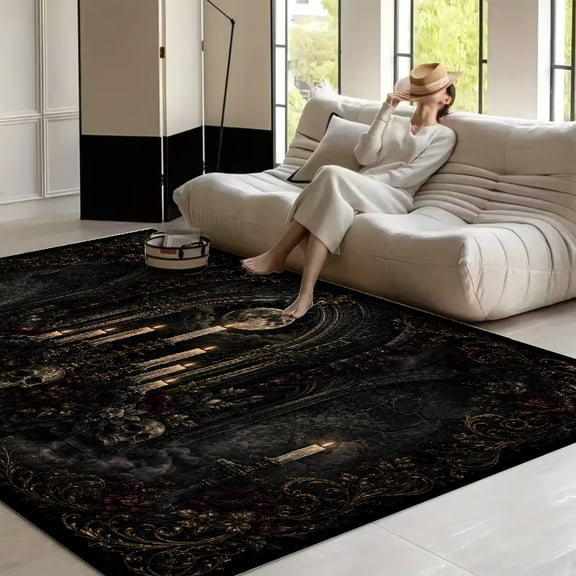RKSupls Gothic Moonlight Altar Candles Skulls Soft Fluffy Velvet Area Rug   for Living Room Bedroom, Non-Slip Washable Carpet, Modern Minimalist Home Decor Floor Mat