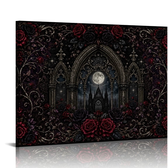 RKSupls Gothic Moonlit Cathedral Arch Roses Ready to Hang, Modern Wall Decor, Bathroom Wall Art Bathroom Bedroom Kitchen Hallway Wall Decor Prints