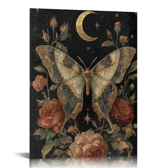 RKSupls Gothic Moth Rose Canvas Wall Art, Canvas Prints Wall Art for Living Room Bedroom Stairway Office, Art Print Painting for Home Decorations,16x20in