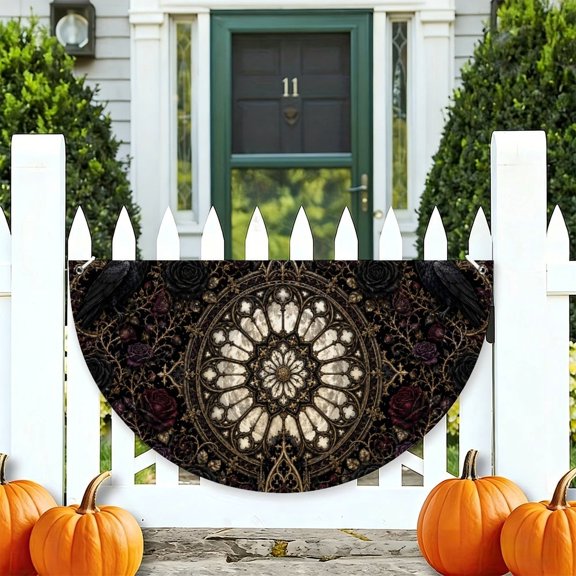 RKSupls Gothic Rose Thorn Window Raven Half Round Banner for Porch Fence Railing, Soccer Party Outdoor Hanging Decoration for Home Patio
