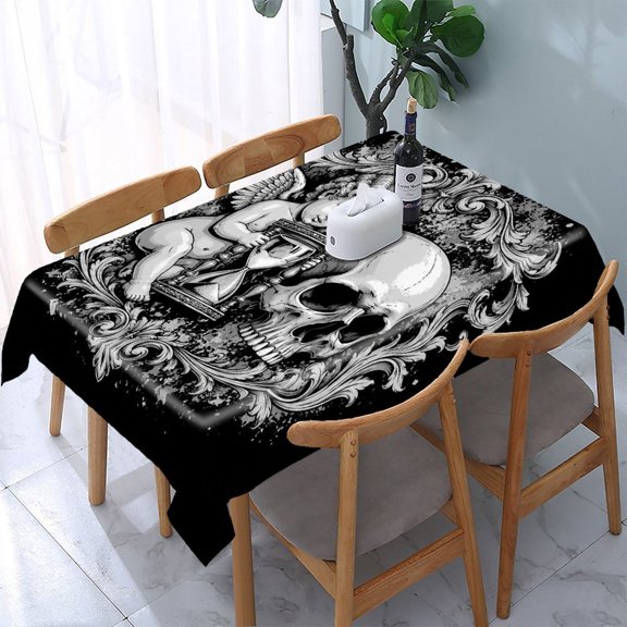 RKSupls Gothic Skeleton Angel Rectangle Dining Tablecloth, Washable Wipeable Stain & Wrinkle Resistant Polyester Tablecloth for Kitchen Picnic Party