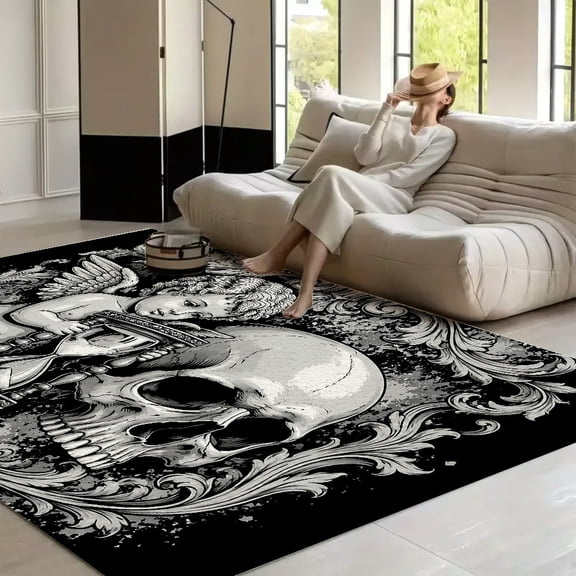 RKSupls Gothic Skeleton Angel  Soft Fluffy Velvet Area Rug   for Living Room Bedroom, Non-Slip Washable Carpet, Modern Minimalist Home Decor Floor Mat