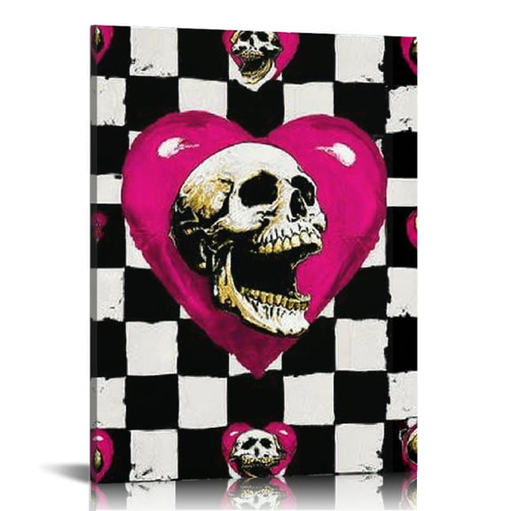 RKSupls Gothic Skull Heart Canvas Wall Art, Canvas Prints Wall Art for Living Room Bedroom Stairway Office, Art Print Painting for Home Decorations ,12x16in
