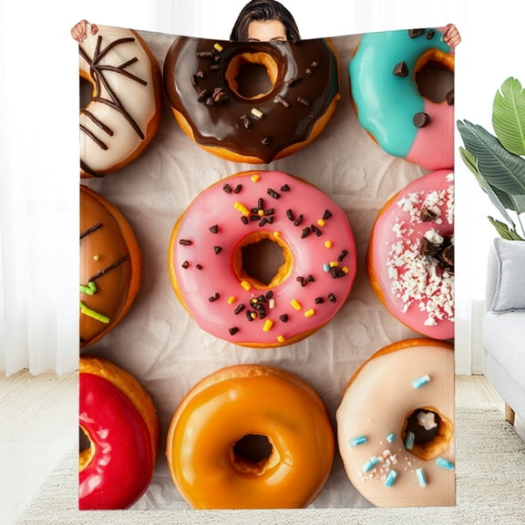 RKSupls Gourmet Donut Chocolate Glaze Topping Soft Flannel Throw Blanket, Lightweight Fuzzy Warm Cozy Blanket for Couch Bed Home Travel Decor
