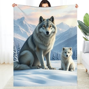 RKSupls Gray Wolf Cub Snow Soft Flannel Throw Blanket, Lightweight Fuzzy Warm Cozy Blanket for Couch Bed Home Travel Decor