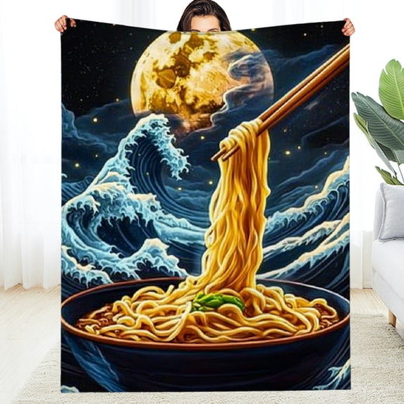RKSupls Great Wave Ramen Noodle Soft Flannel Throw Blanket, Lightweight Fuzzy Warm Cozy Blanket for Couch Bed Home Travel Decor