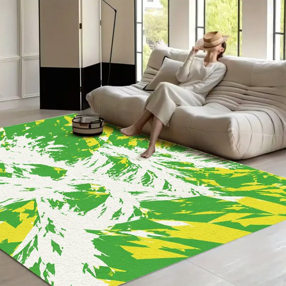 RKSupls 4x3ft Green Abstract River Pattern Soft Fluffy Velvet Area Rug for Living Room Bedroom, Non-Slip Washable Carpet, Chic Minimalist Home Decor