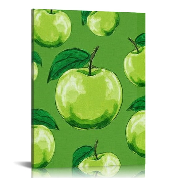 RKSupls Green Apple Christmas Canvas Wall Art, Canvas Prints Wall Art for Living Room Bedroom Bathroom Office, Art Print Painting for New Year Home Decorations,12x16in